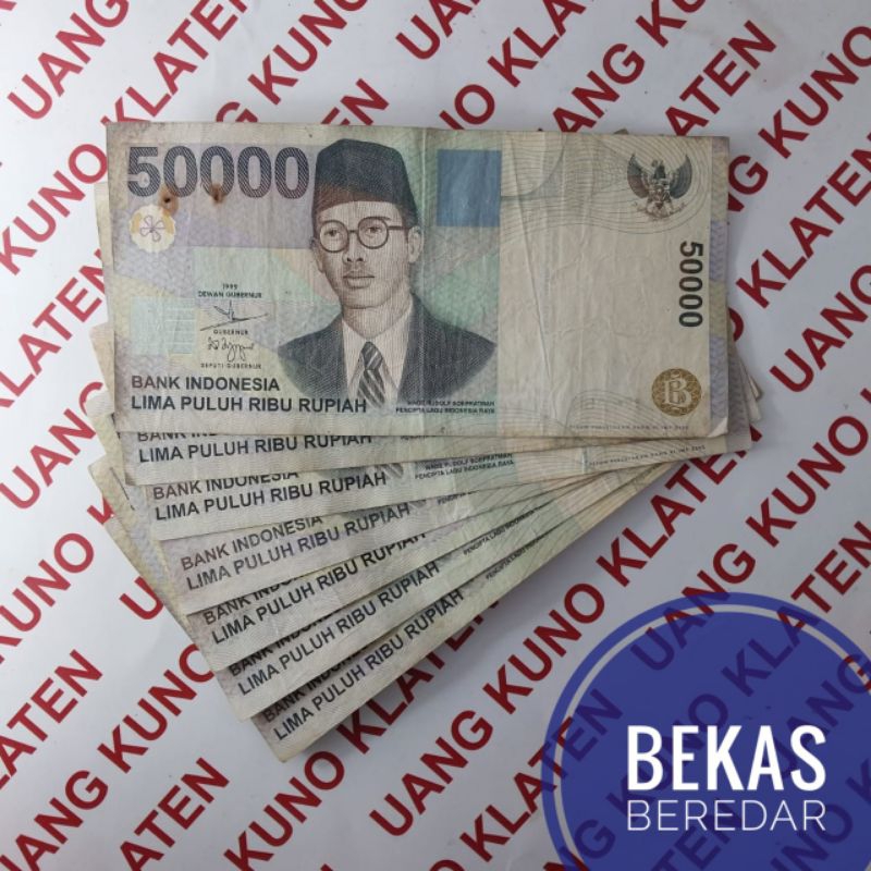 Jual Bekas Asli 50.000 Rupiah Tahun 1999 WR Supratman Rp 50000