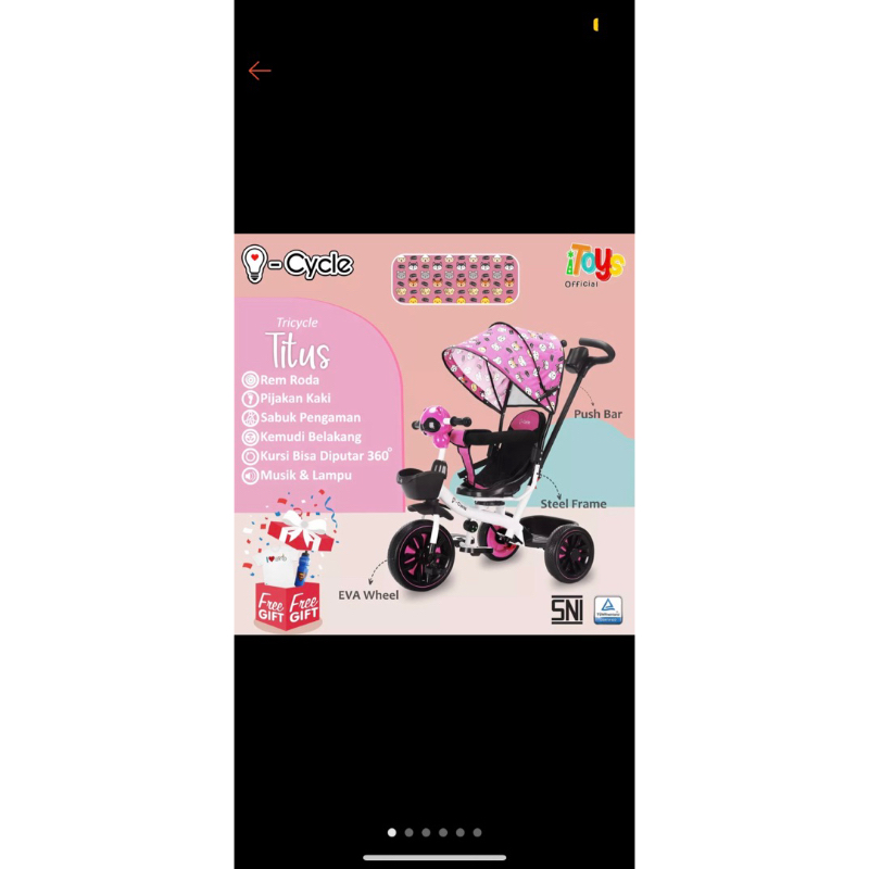 Jual Sepeda roda tiga i cycle titus seperti stroller new seperti baru ...