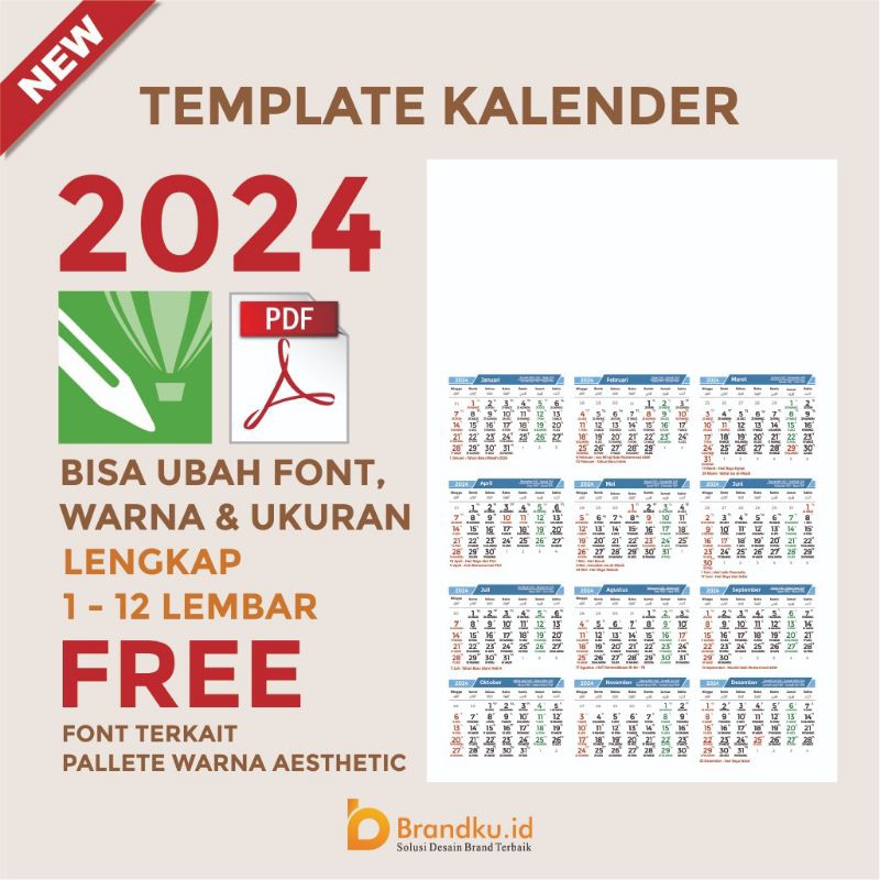 Jual TEMPLATE KALENDER 2024 CORELDRAW BISA GANTI WARNA, FONT, UKURAN