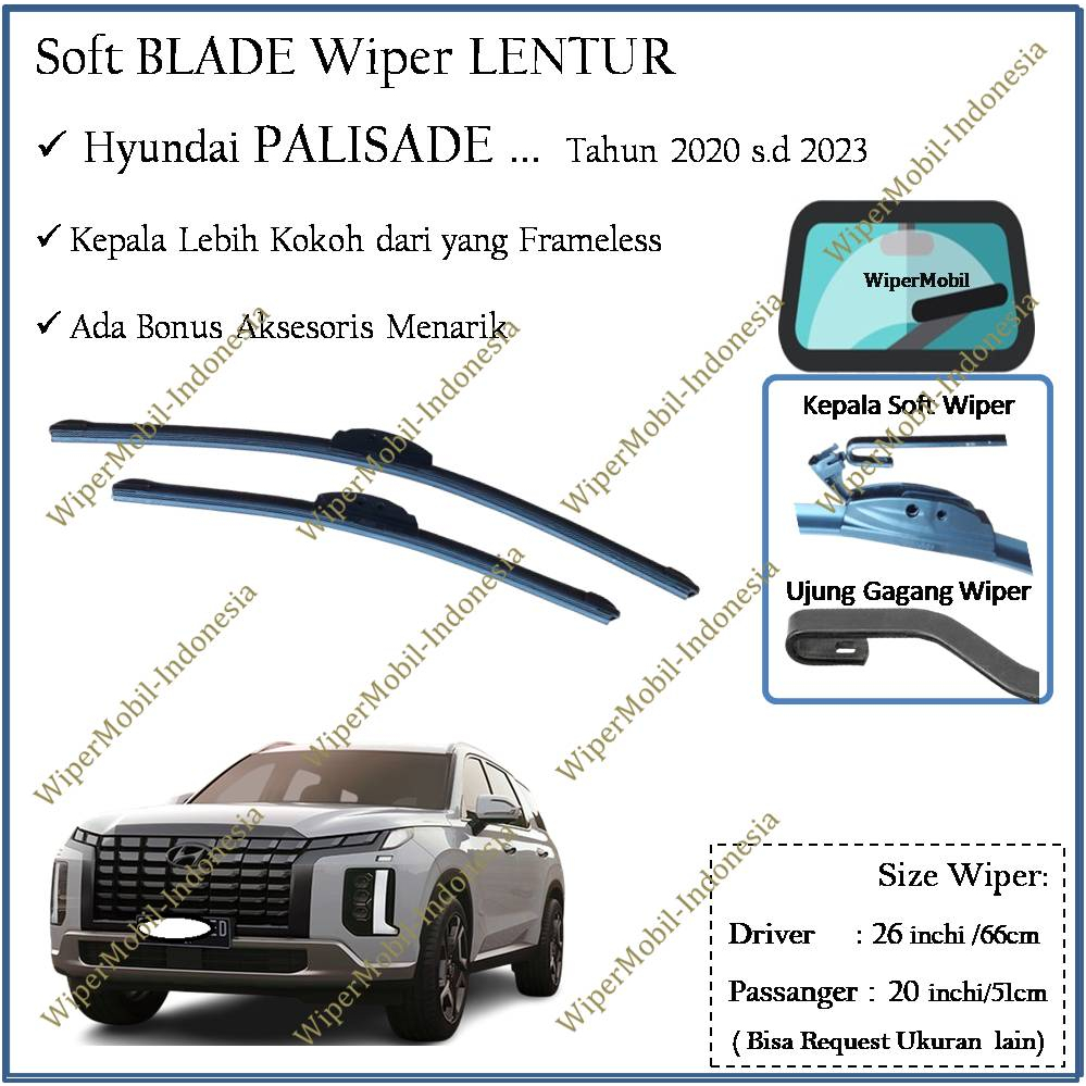 Jual Soft Wiper Blade kaca Mobil Hyundai Palisade tahun 2020 2021 2022