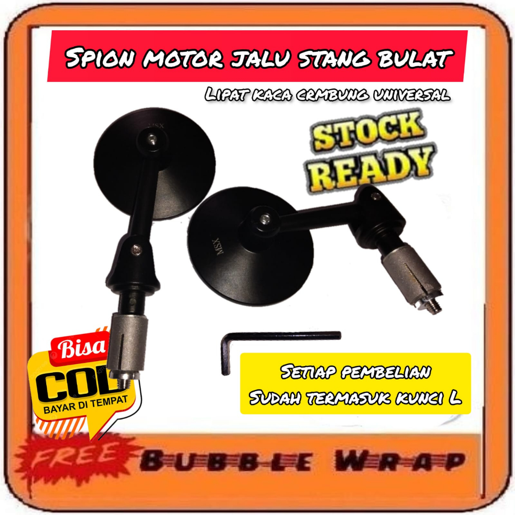 Jual spion motor jalu stang bulat lipat kaca cembung universal full CNC