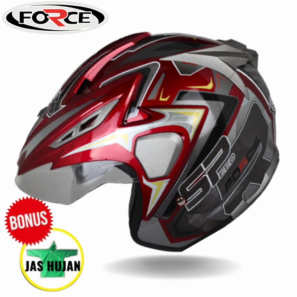 Jual FORCE Helm Half Face Double Visor Speed Bahan ABS Thermoplastik