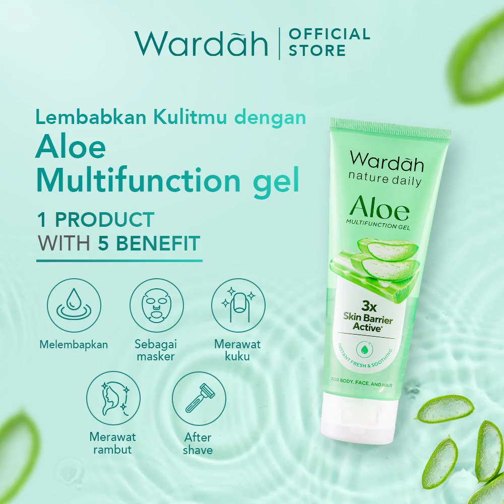 Gel Aloe Vera Wardah Nature Daily Multifungsi untuk Melembabkan dan Menenangkan Badan, Wajah, Kuku, 