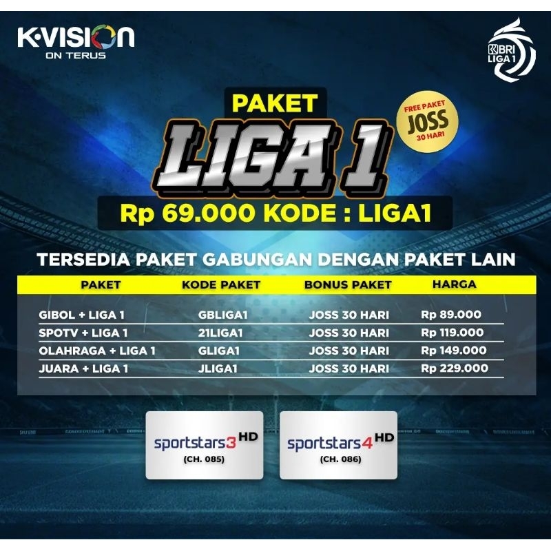 Jual LIGA 1 K Vision bisa semua receiver tipe Bromo Cartenz dan GOL