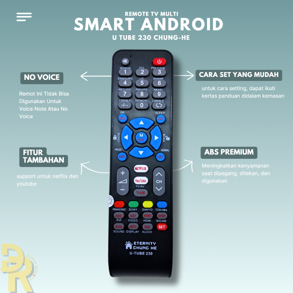 Jual Remote TV LCD LED Multi Android SMART Youtube Netflix Receiver U