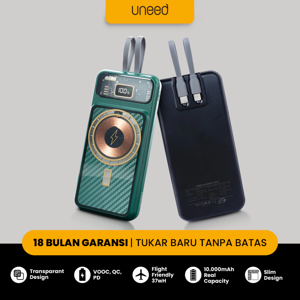 UNEED GlazeBox WM10 Powerbank Wireless 10.000mAh with Cable QC - UPB557