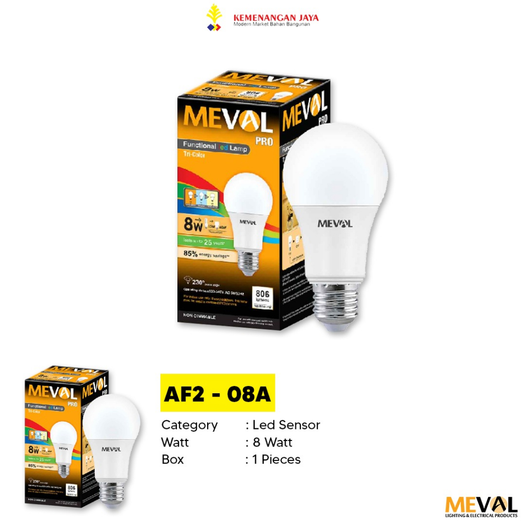 Jual LAMPU MEVAL / LED BULB TRICOLOR AF208A / 8 WATT Shopee Indonesia