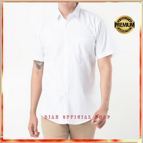 Jual Kemeja Putih Pria Lengan Pendek Polos Kasual Kerja Warna White M L Xl Formal Kemeja Putih