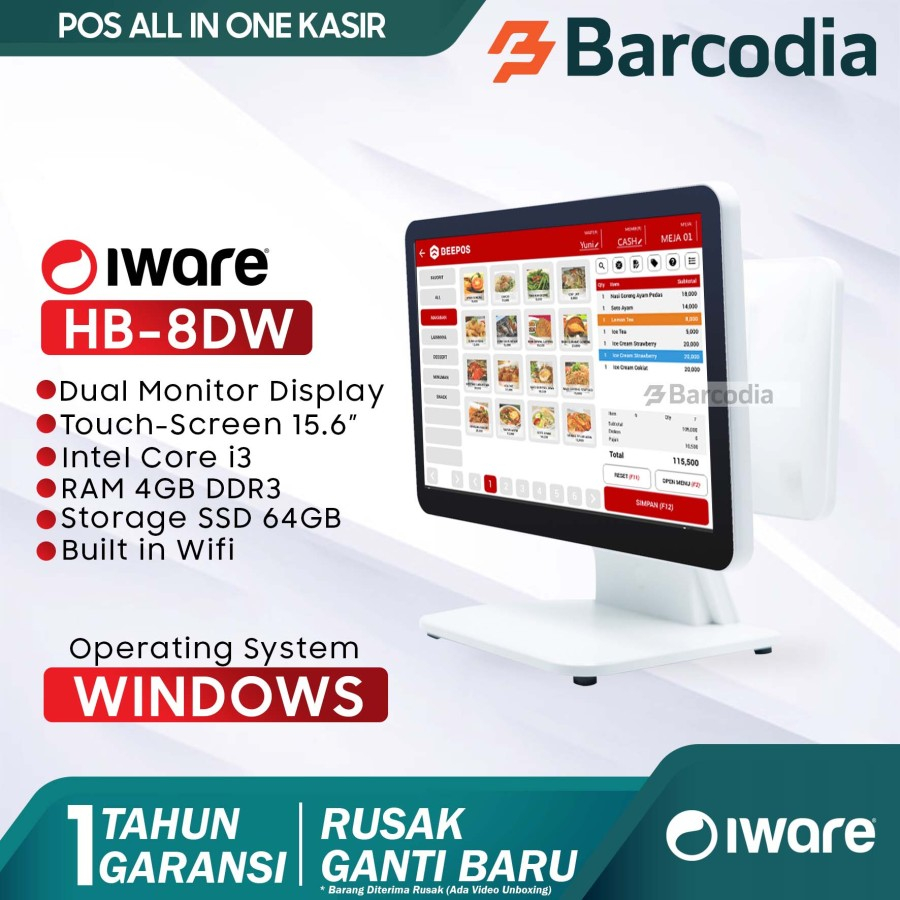 Jual Mesin Kasir Pc Pos All In One Dual Monitor I Touchscreen Iware Hb