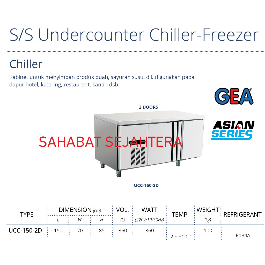 Jual GEA Stainless Steel Undercounter Chiller UCC 150 2D Chiller Stainless 2 Pintu Shopee