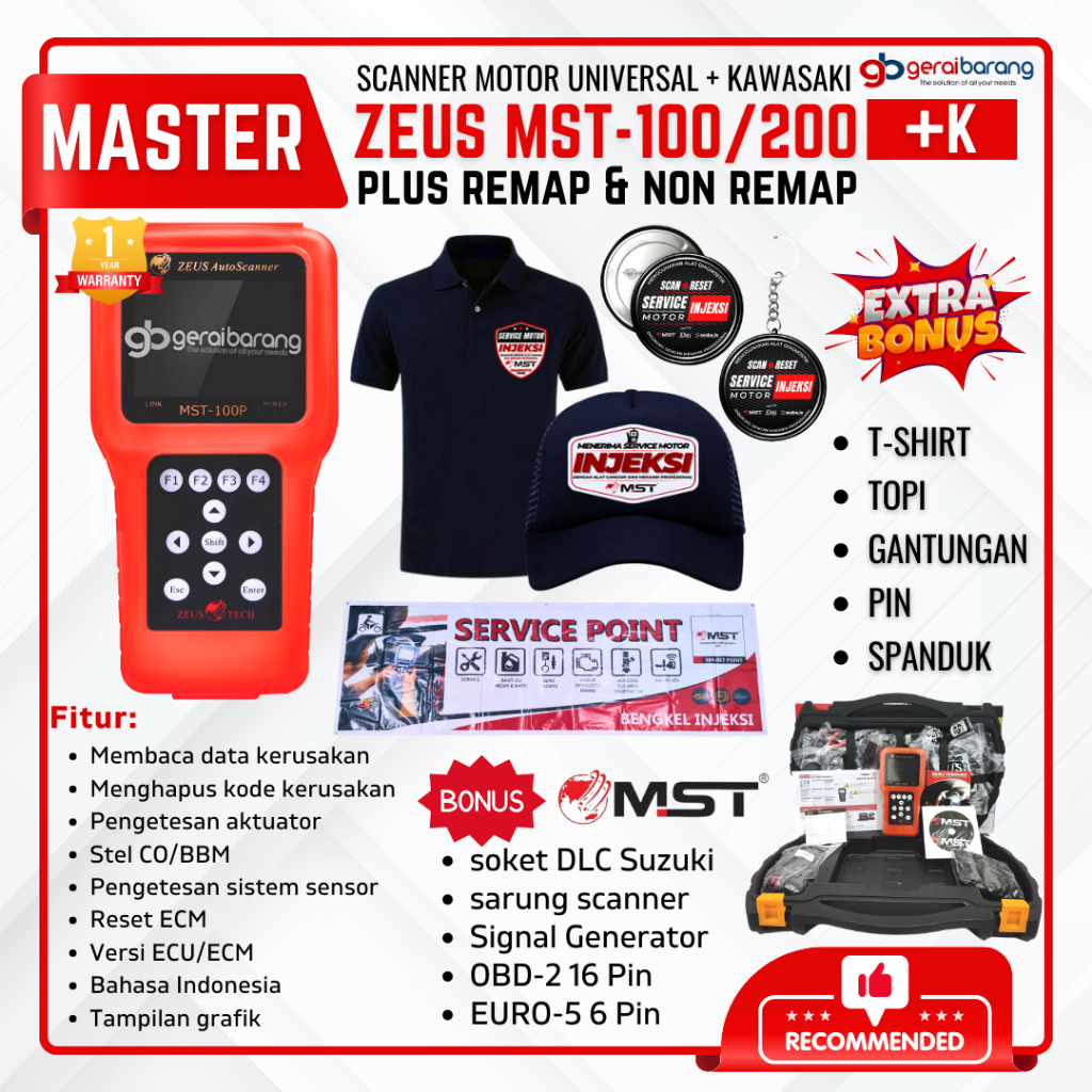 Jual Scanner Motor Universal Master Zeus MST100p + KAWASAKI Orange