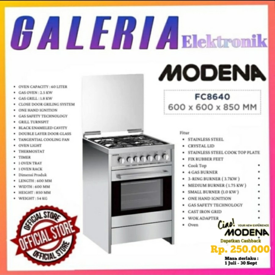 Jual KOMPOR MODENA FREE STANDING COOKER FC8640 / FC 8640 / FC-8640 ...