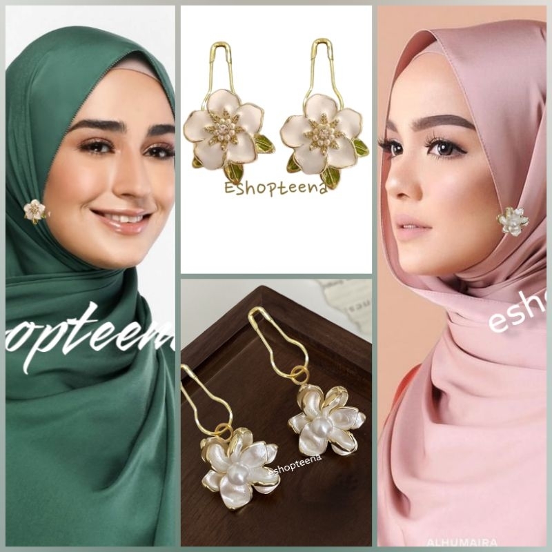 Jual A39 anting hijab bunga new pearl putih gold PENITI / JEPIT_anting