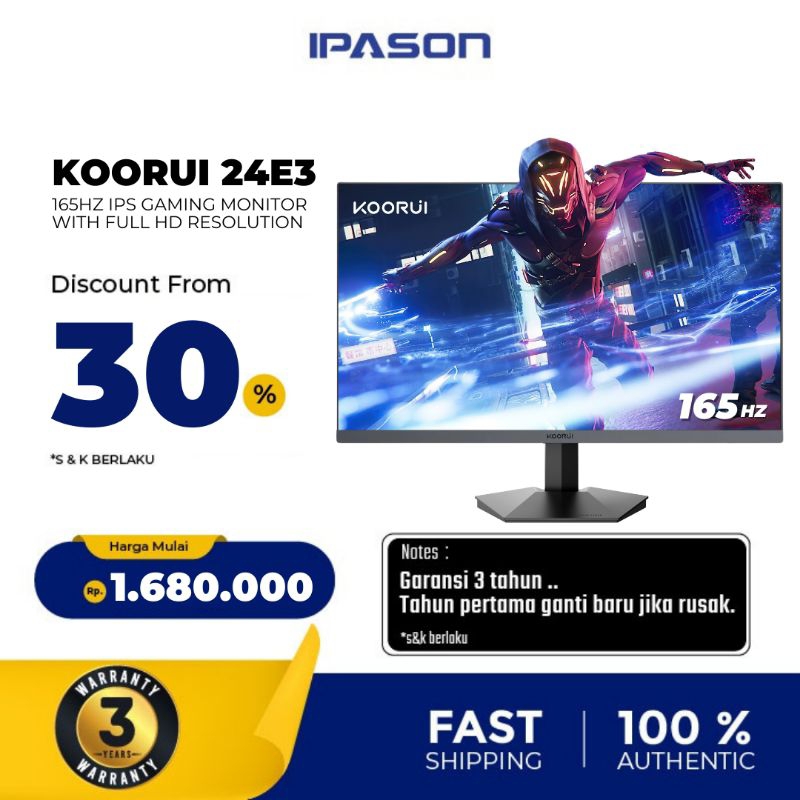 Jual KOORUI 24E3 24 inch FHD GAMING MONITOR 165Hz 1ms GTG IPS PANEL