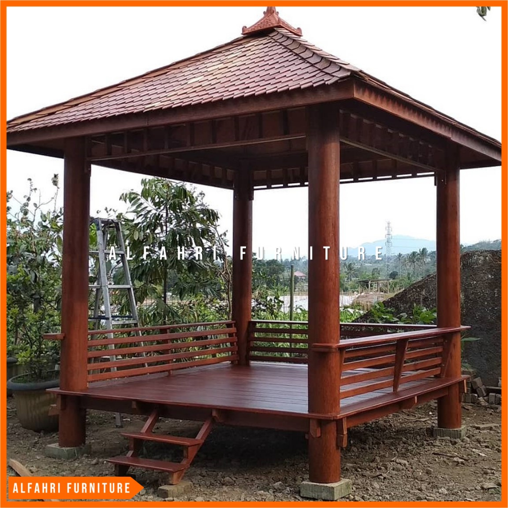 Jual Gazebo Kayu Minimalis 3x3 Meter Saung Gasebo Taman Rumah Kayu Joglo Atap Sirap Shopee