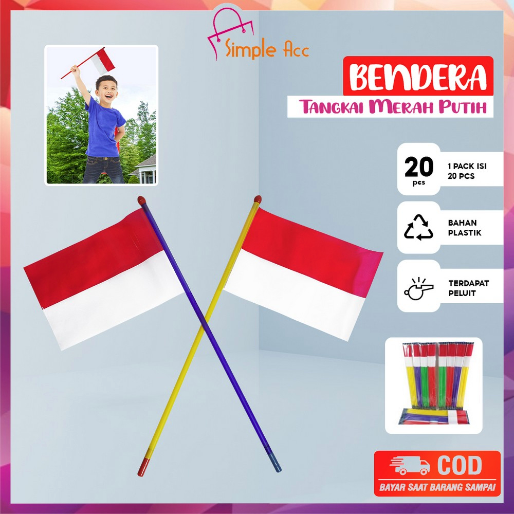 Jual Do C907 Bendera Plastik Merah Putih Isi 20pcs Tangkai Ada Peluit Bendera Indonesia 1673