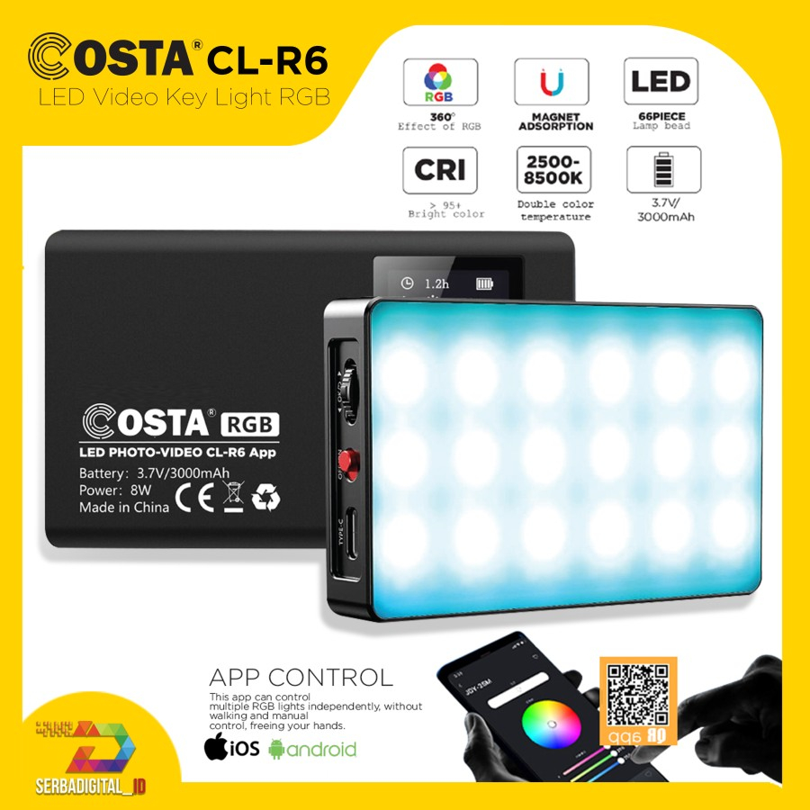 Jual COSTA CL-R6 LED Video Key Light RGB Magnetic Built-In Battery With ...