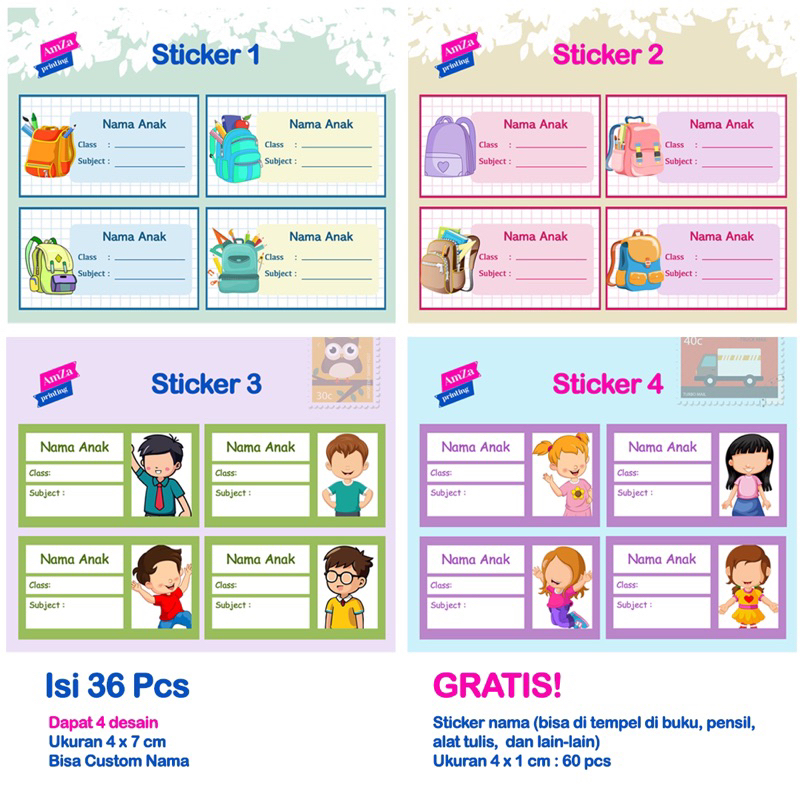 Jual (set isi 36 pcs) Sticker Label Mapel Mata Pelajaran Anak - Bonus ...