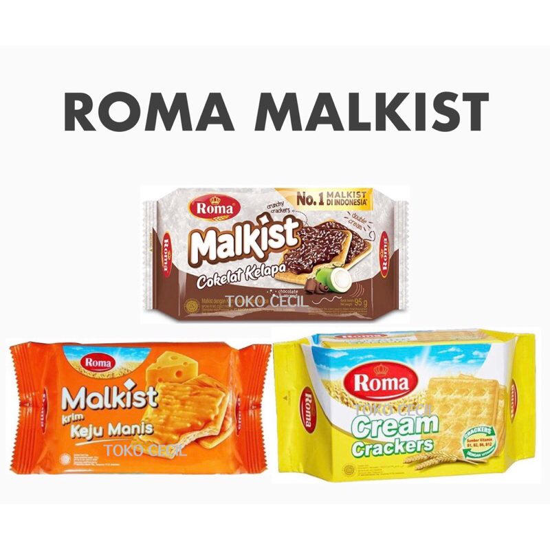 Jual Roma Malkist Biskuit Rasa Keju Manis, Cokelat Kelapa, Cream