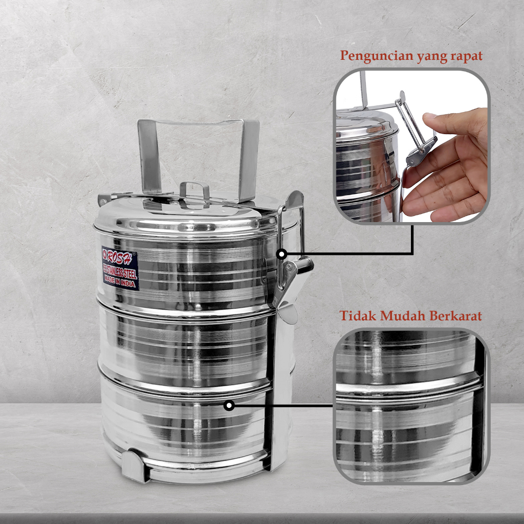 Jual ROSH Mayfair Rantang Makan 3 Susun Diameter 14 CM Stainless Steel ...