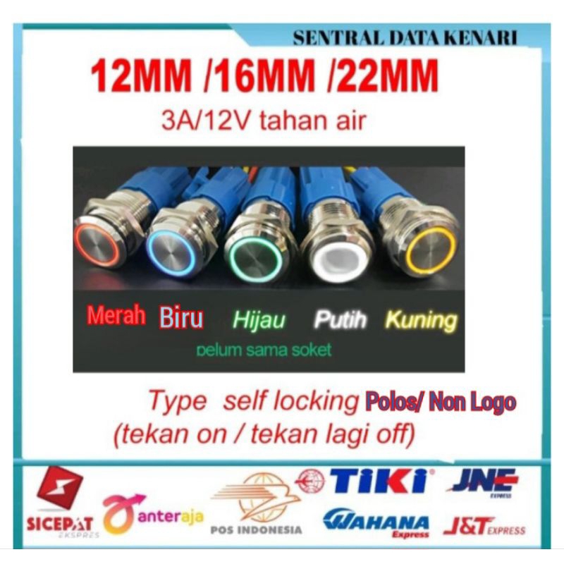 Jual Saklar On Off LED Stainless Push Button Switch 12 / 16 / 22mm 3A ...