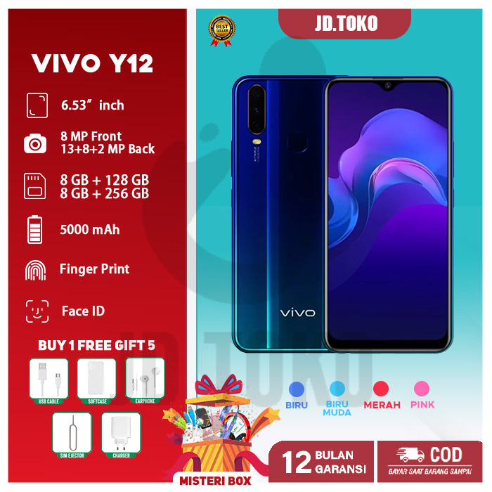 Jual HP VIVO Y12 RAM 8GB+256GB Smartphone Garansi Distributor 4G Grosir