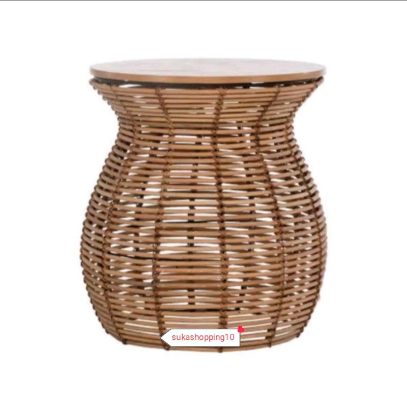 Jual Round Side Table Rattan Top Wood Sungkai / Meja Samping Rotan ...