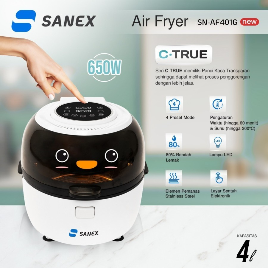 Jual SANEX Air Fryer 4 Liter 650 Watt SNAF401G Shopee Indonesia
