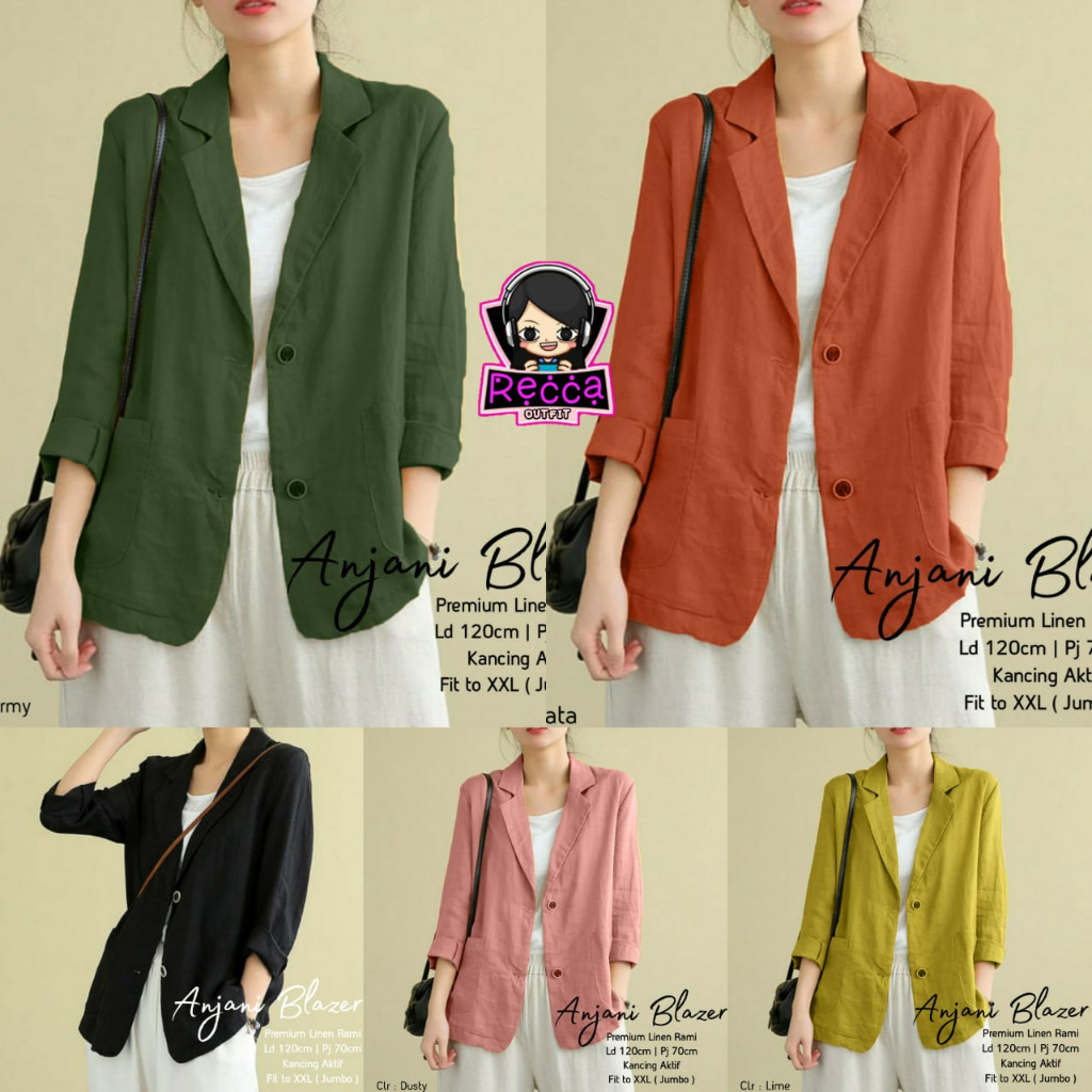 Jual ANJANI BLAZER WANITA JUMBO LD 120 PREMIUM LINEN HARIAN IBU BIGSIZE