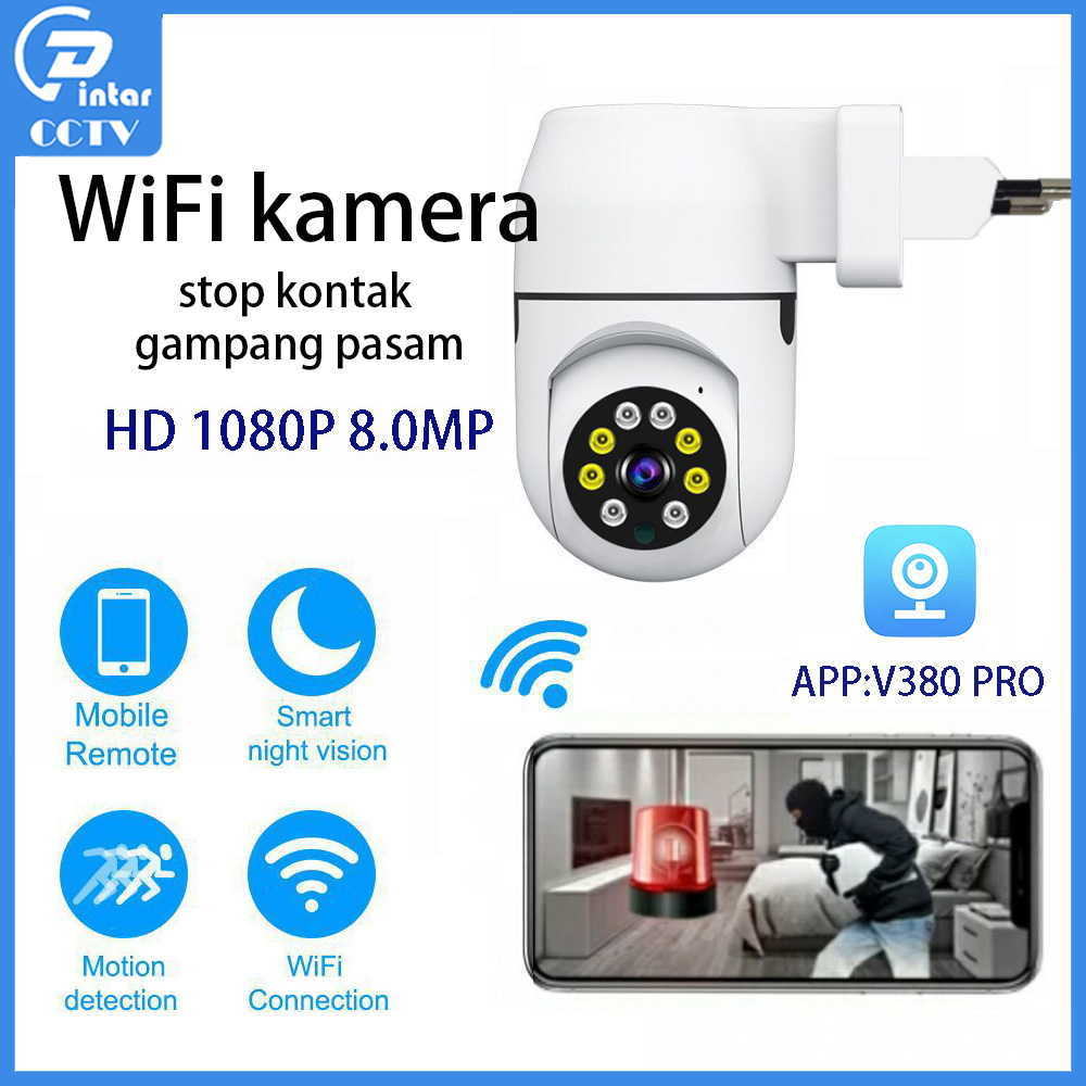 Jual CCTV WiFi IP Kamera V380 jarak jauh sambung ke hp PRO Stop kontak