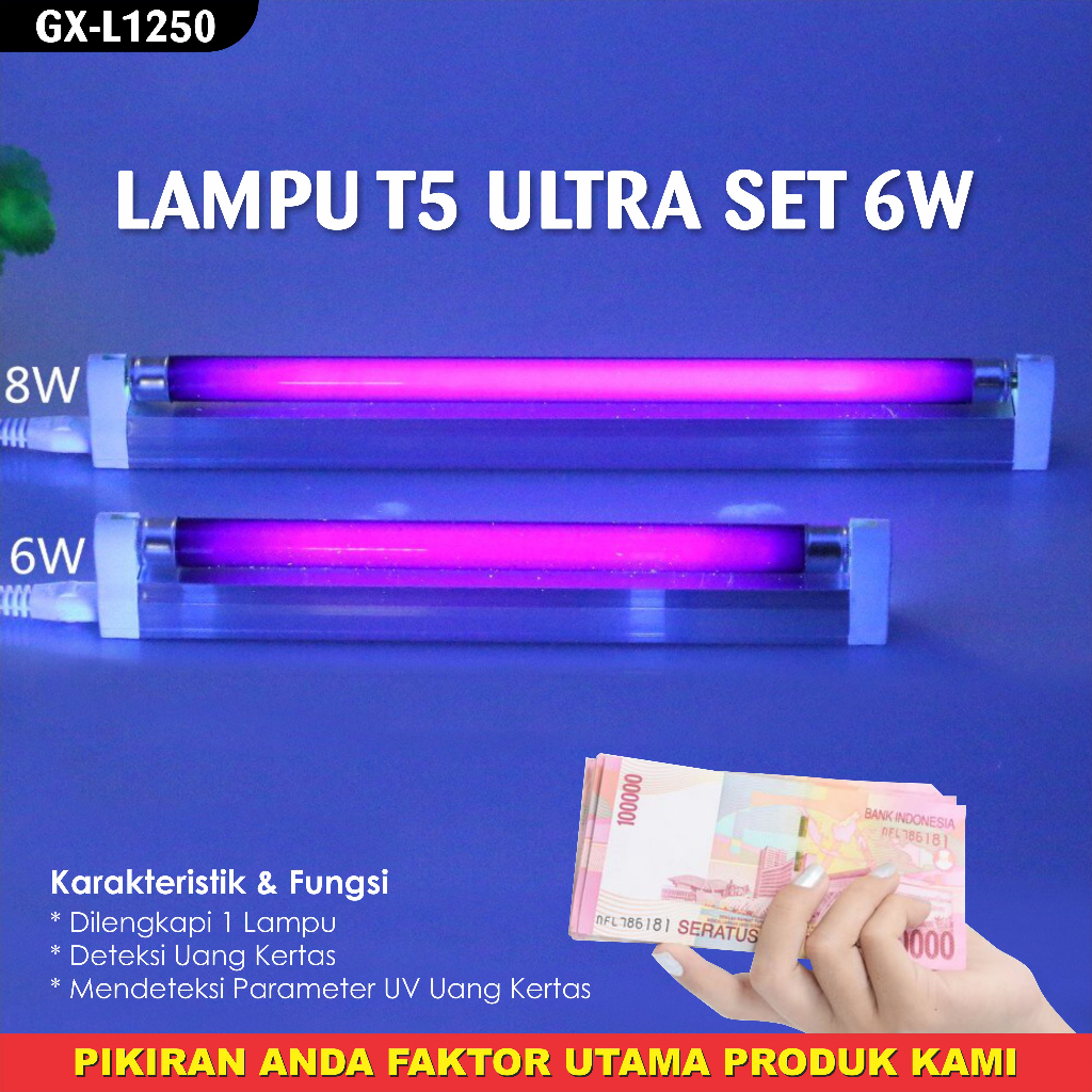 Jual MURAH LAMPU TL T5 SET ULTRA VIOLET DETEKSI UANG PALSU 6 8 WATT