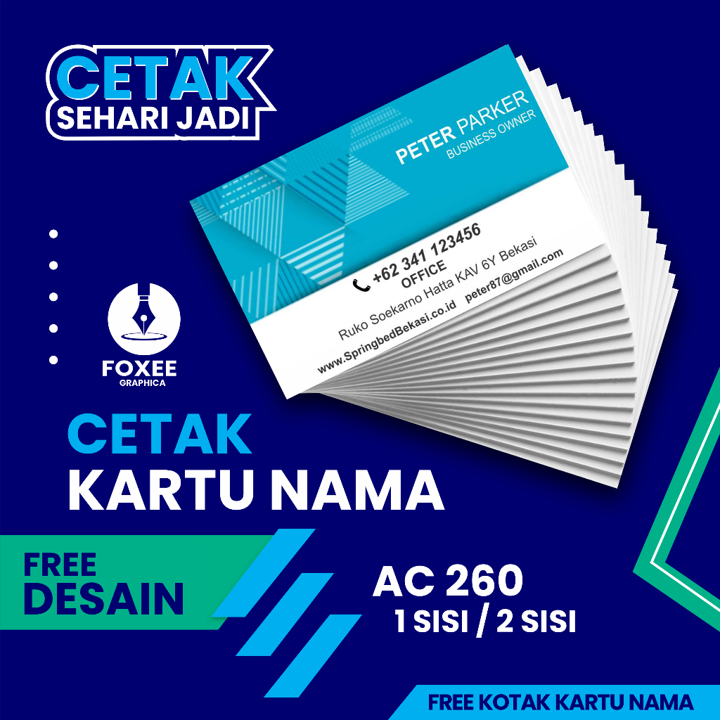 Jual Cetak Kartu Nama AC 260/1 Muka - 2 Muka (Free Desain) | Shopee ...