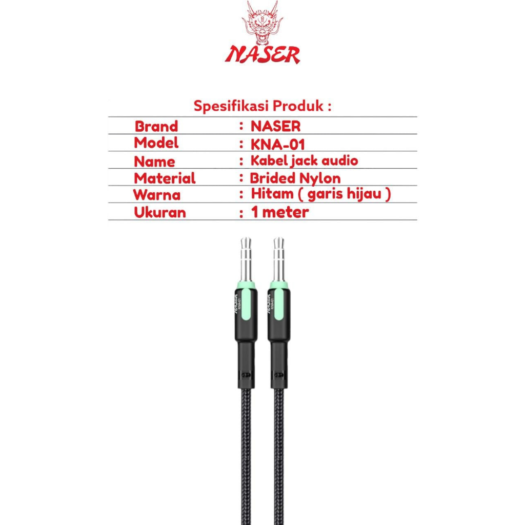 Jual NASER KABEL AUX JACK KNA-01 3.5MM 2 GARIS 1M / Cable Audio 2 Garis ...