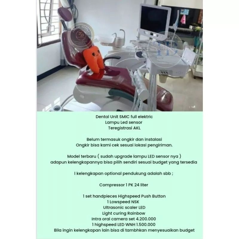 Jual DENTAL UNIT SMIC/DENTAL CHAIR COMPLETE FULL ELECTRIC LAMPU LED