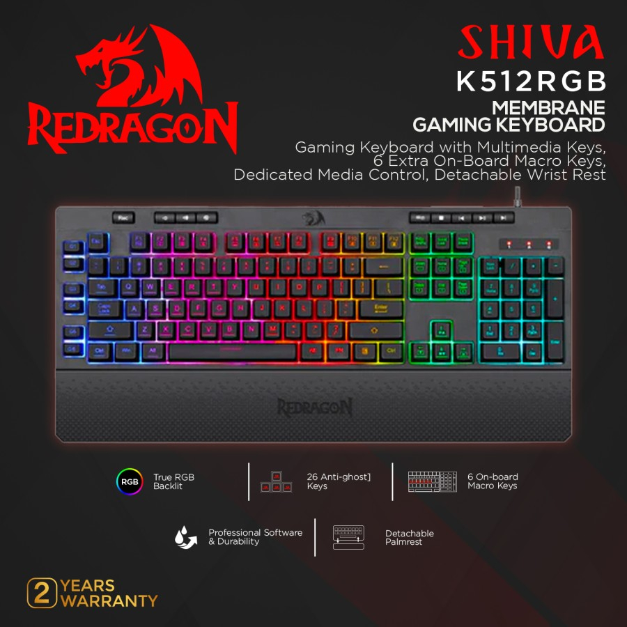Jual Redragon Membrane Gaming Keyboard RGB SHIVA - K512RGB | Shopee ...