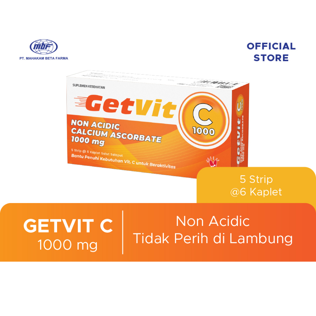 Jual GETVIT C 1000 mg (Provit C) 5 Strip 6 Kaplet / Non Acidic Tidak