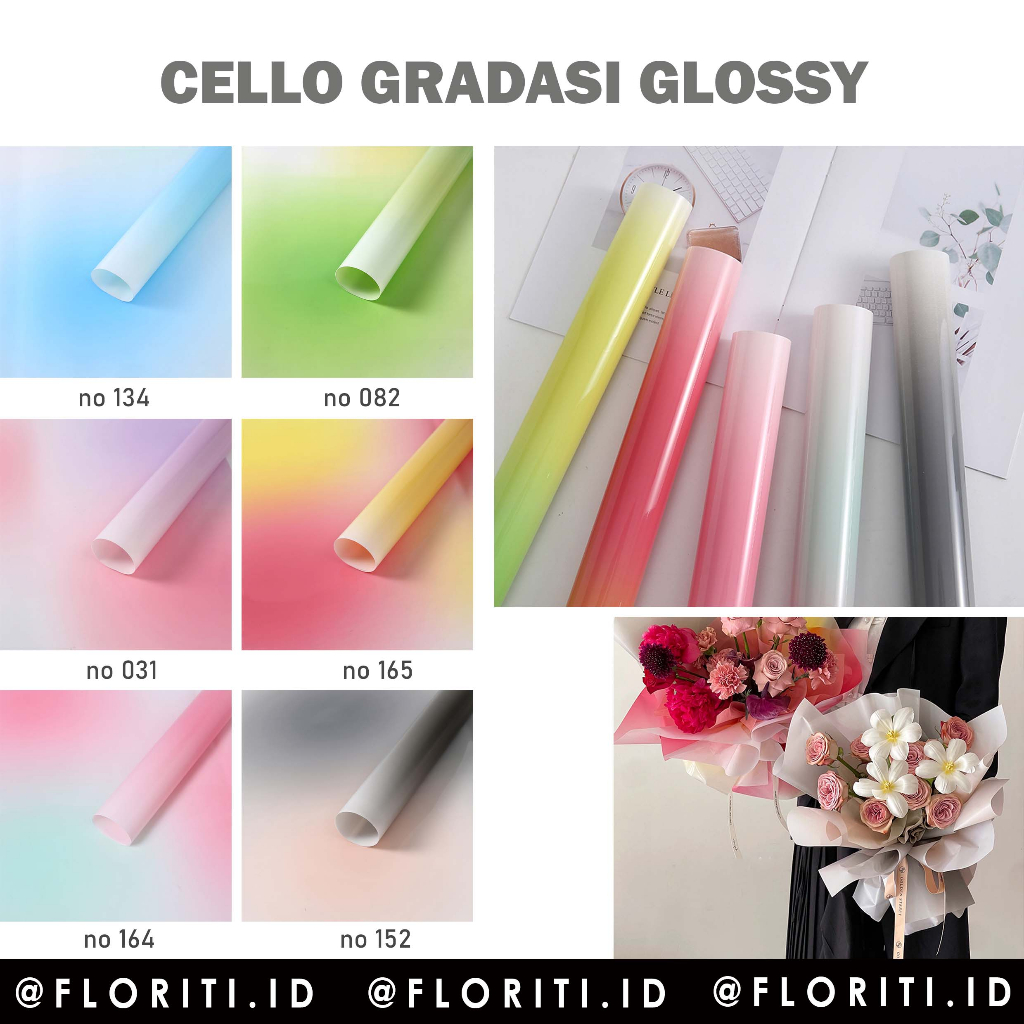 Jual (5 LEMBAR) Kertas Buket Cellophane Gradasi Glossy Flower Wrapping ...