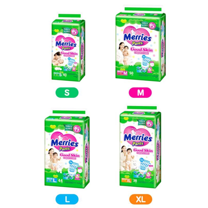 Jual Popok sekali pakai diapers Merries S40| M34| L30| XL26 | Shopee ...