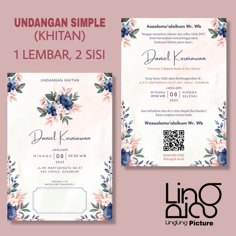 Jual Undangan Khitan Estetis Dan Simple - 1 Lembar 2 Sisi 