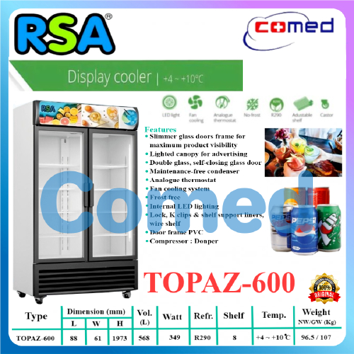Jual RSA TOPAZ-600 Showcase 2 Pintu Display Cooler Lemari Kaca ...