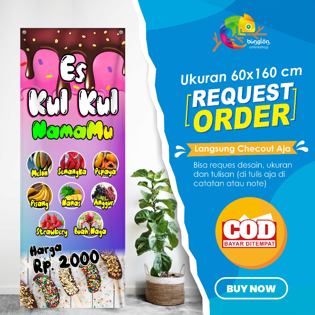 Jual Size 60x160 Cm Spanduk Banner Es Kul-Kul Buah Bisa Reques Desain