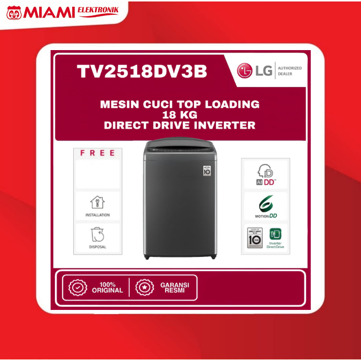 Jual LG TV2518DV3B Mesin Cuci 1 Tabung Top Loading 18 KG DD Inverter ...