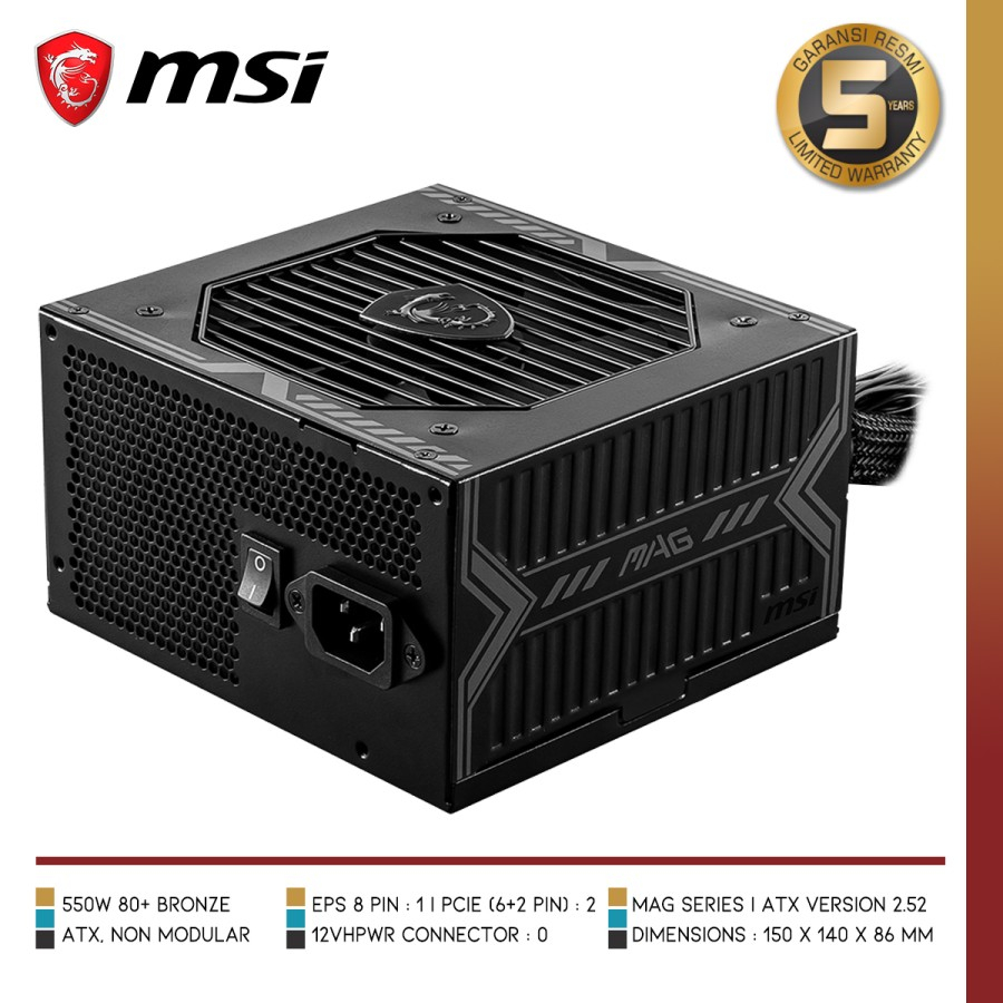 MSI MAG A550BN 550W 80 Plus Bronze Non-Modular Black Desktop Power - View #9