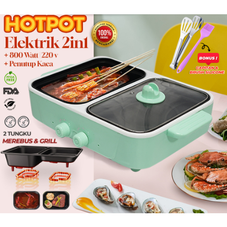 Jual Minipan Electric Hotpot Panci Elektrik Sekat Dan Alat Panggangan Grill Pan Bbq In Free