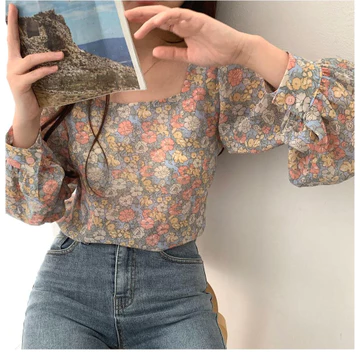 Stevani Margaritha Twist Vintage Floral Korean Blouse