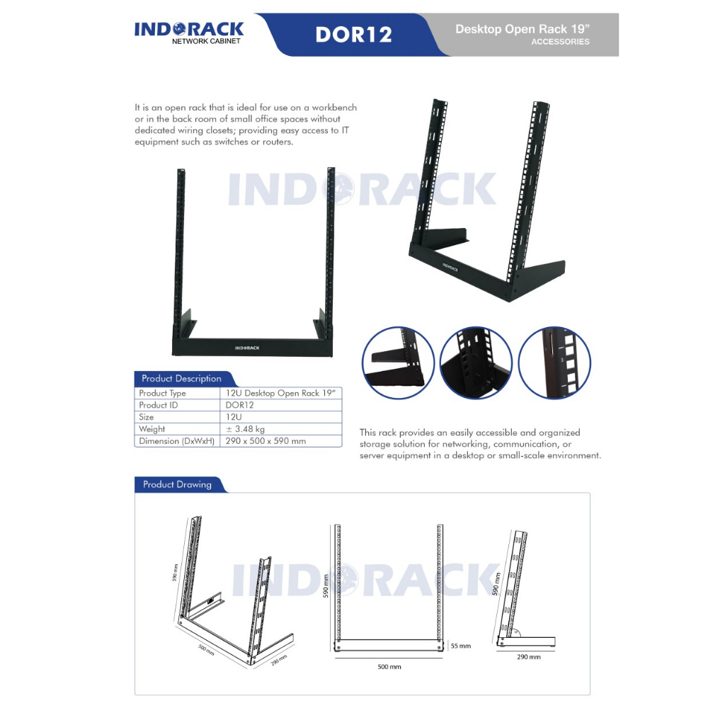 Jual INDORACK DESTKOP OPEN RACK 12U DEPTH 290MM DOR12 RAK AUDIO ...
