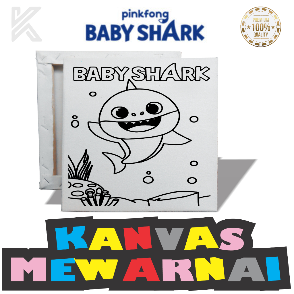 Jual Kanvas Sketsa Mewarnai BABY SHARK 20x20 cm / Kanvas Sketsa Gambar