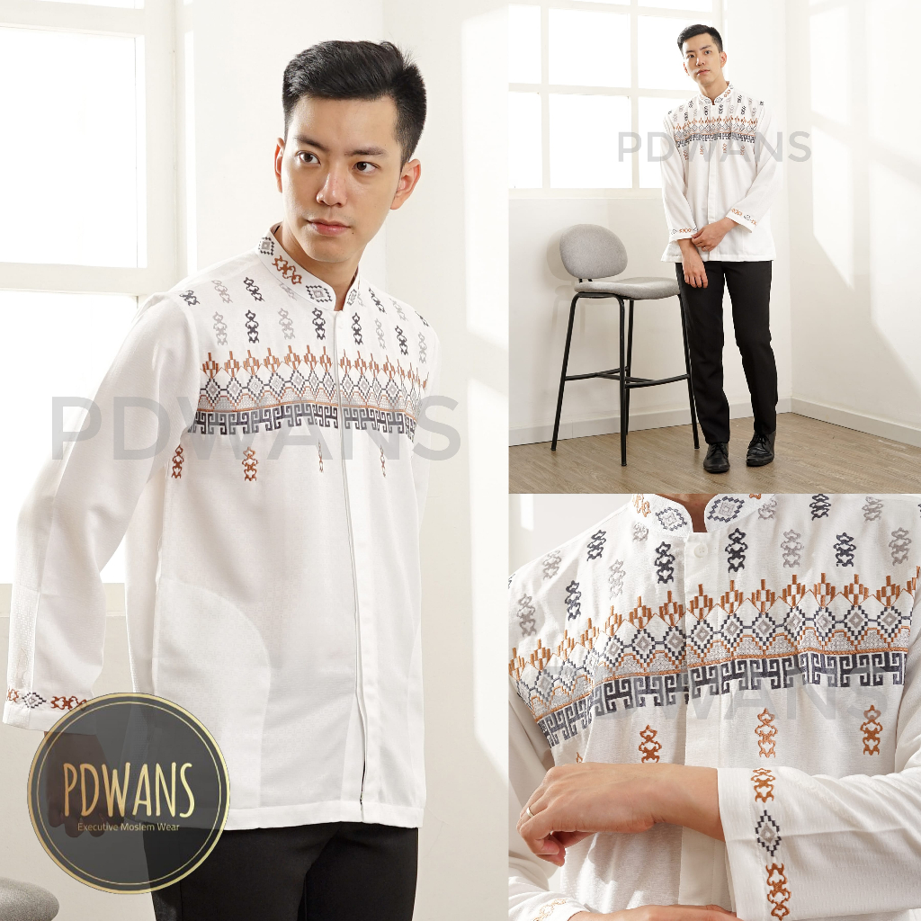 Baju Koko Poli Katun Lengan Panjang Putih Tulang Ukuran M L XL PDWANS - BMTPJG39