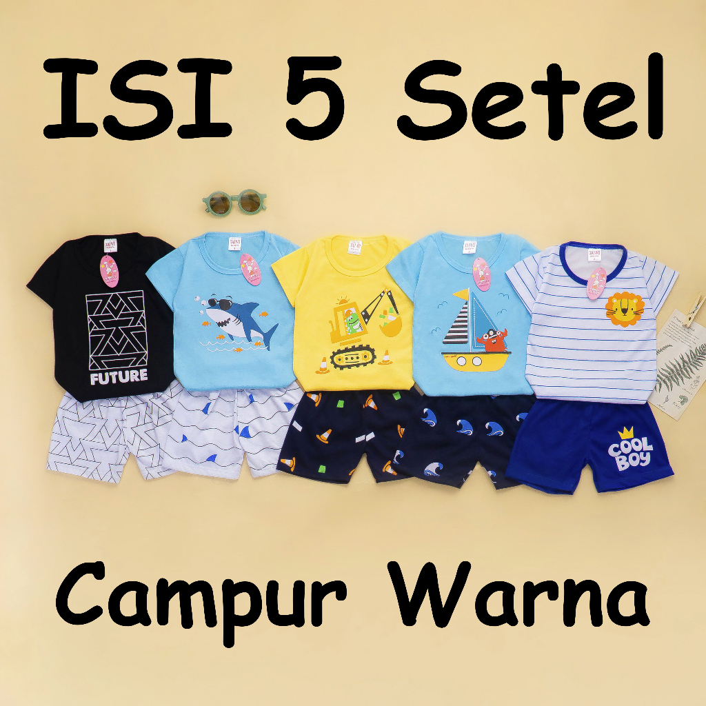 Jual (ISI 5 SETEL) Setelan Anak Bayi Laki Laki Korean / Baju Bayi Laki