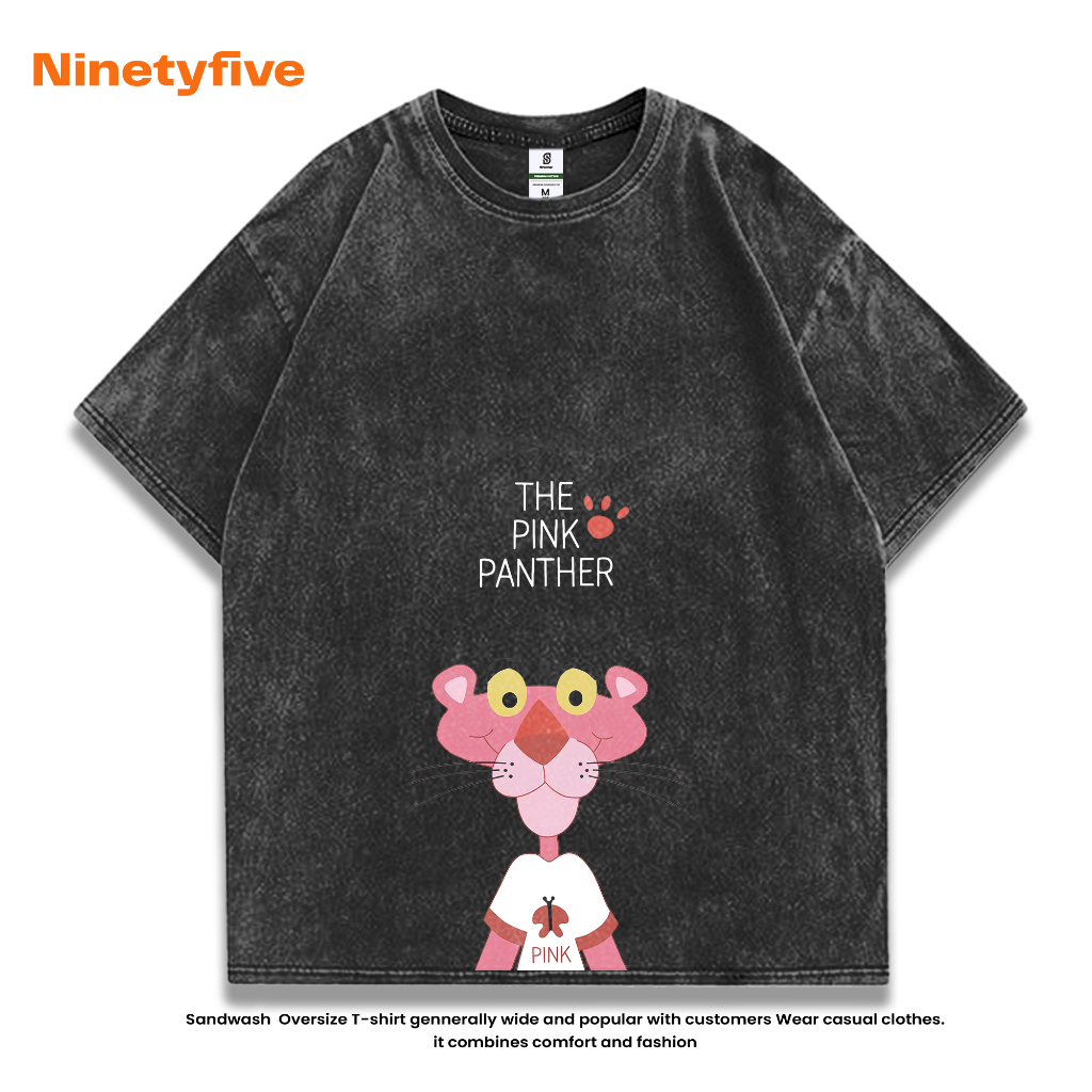 Kaos Pink Panther Cute Oversize Black Washing - Main Image